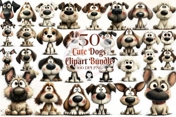 Download 50 Breeds of Cute Dogs Clipart Part 1 - Premium Bundle